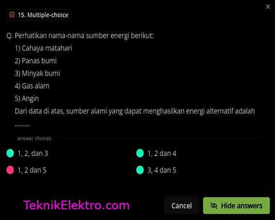 Perhatikan nama-nama sumber energi berikut