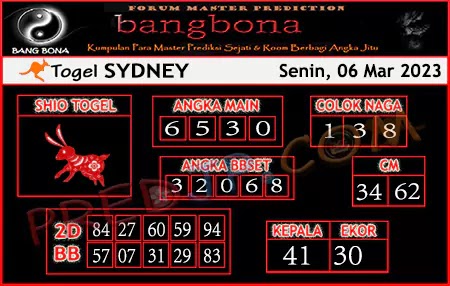 Prediksi Bang Bona Sydney Senin 06 Maret 2023