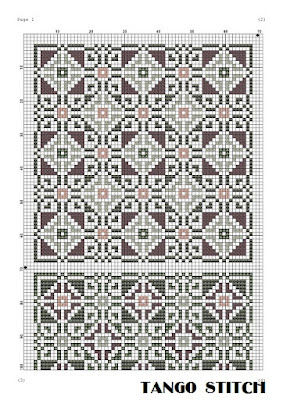 Pink beige ornament cross stitch sampler pattern