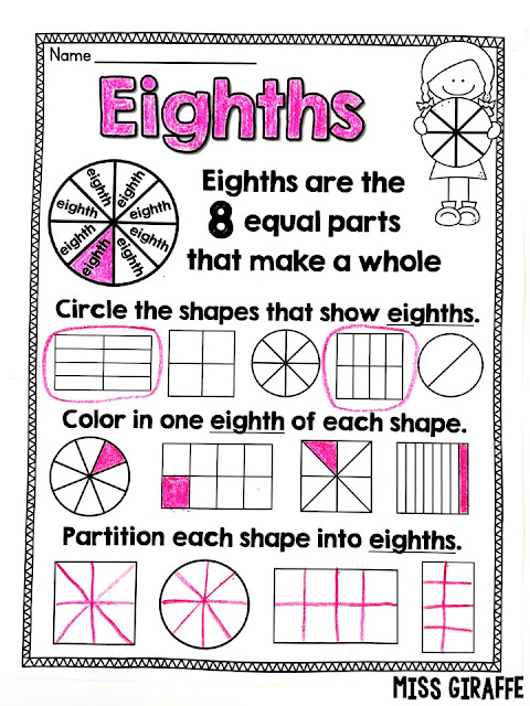 Eighths Worksheet Fractions 2nd grade