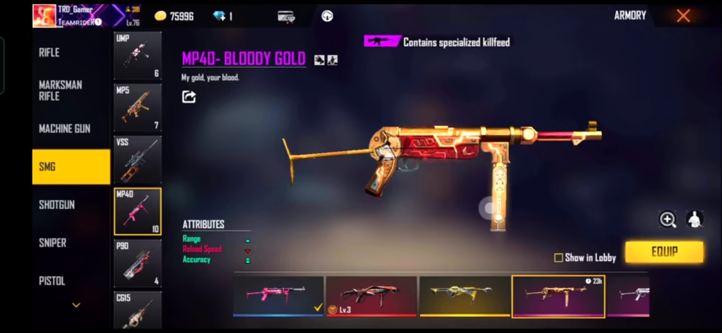 MP40-BLOODY GOLD ATTRIBUTES