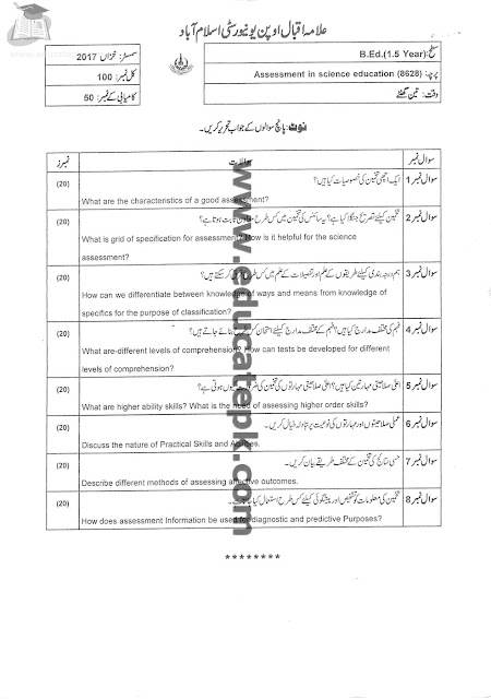 aiou-b-ed-code-8628-old-papers