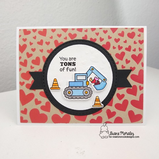 You're tons of fun by Diane features Love Quarry, Frames & Flags, Circle Frames, and Tumbling Hearts by Newton's Nook Designs; #inkypaws, #newtonsnook, #cardmaking, #valentinescards, #lovecards, #cardmaking