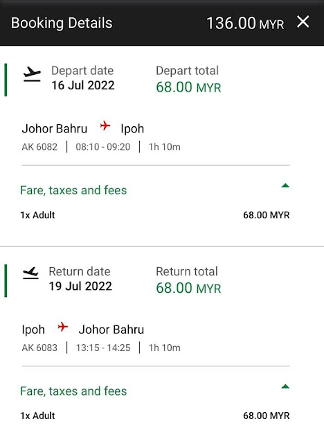 Johor Bahru - Ipoh : Pergi Balik RM136