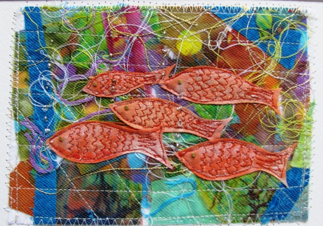 Salmon Run by Monica Curry - Fabric Collage
