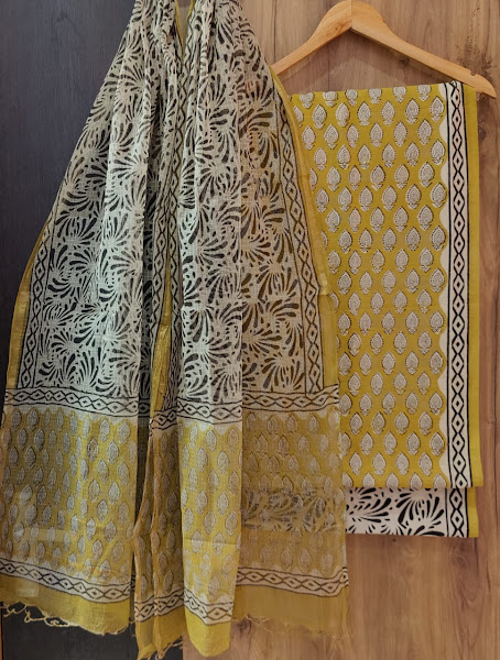 Block print cotton suit with kota dhuapta