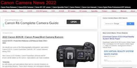 Updated: Canon Camera News 2022 Website