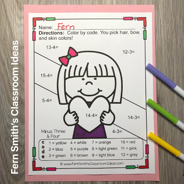 Grab These St. Valentine's Day Color By Number Addition and Subtraction Worksheets for Your Class Today!