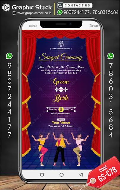 sangeet invitation card, card for sangeet program, sangeet invitation digital card, sangeet card for whatsapp, sangeet e card, sangeet e invitation, online card maker, digital card maker, graphic stock, graphicstock.co.in, sangeet digital invitation card for whatsapp or mobile,