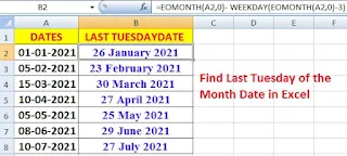 How to Find Last Monday of the Month Date in Excel in Hindi