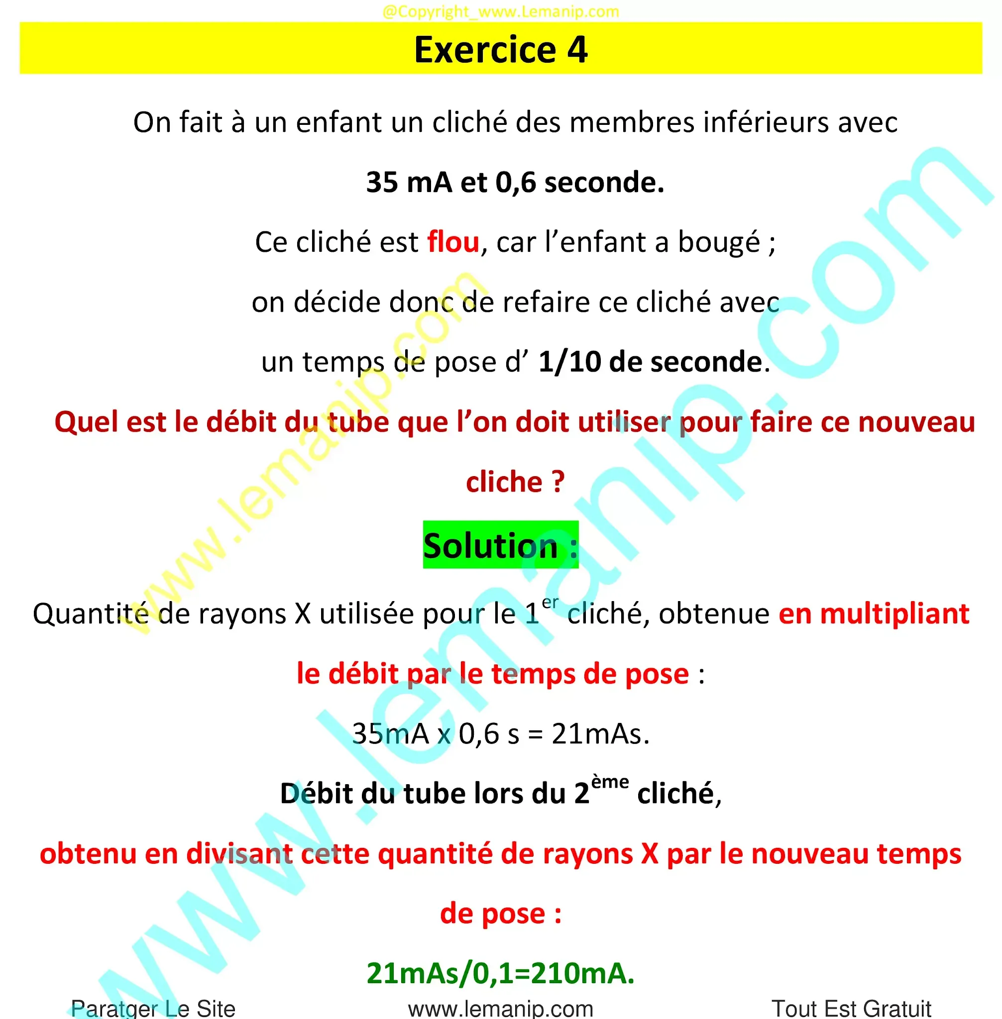 Exercice 4 Constantes Radiologique avec Solution