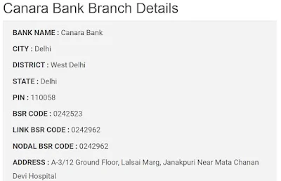 canara bank bsr code