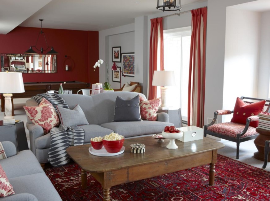 red and gray color scheme living room