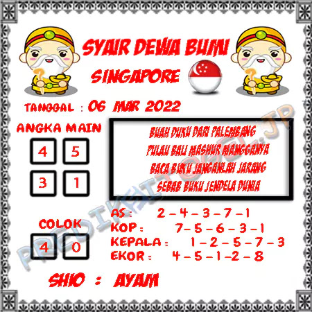 Syair Dewa Bumi SGP Minggu 06-Mar-2022