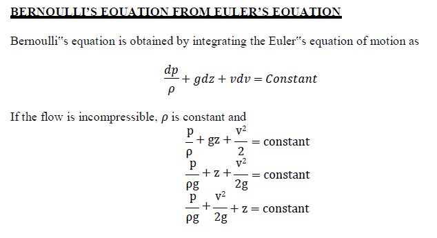 BERNOULLI’S EQUATION FROM EULER’S EQUATION