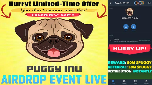 Puggy Inu Airdrop of 50M $PUGGY Token Free