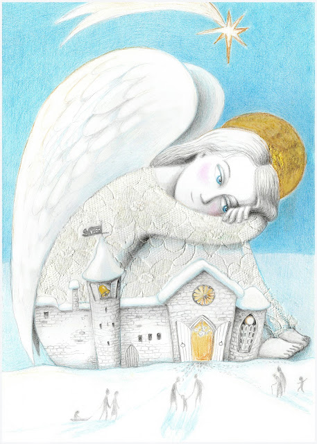 EELK piiskop Tiit Salumäe Toomkirik kaitseingel angel Aide Leit illustratsioon kunst joonistus drawing art mixed media