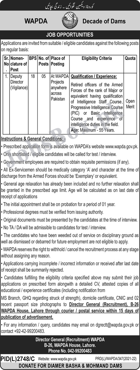 Wapda Jobs in Pakistan 2022 Apply Online - www.wapda.gov.pk