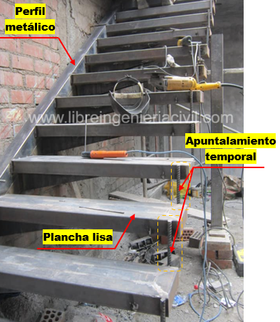 Planos y detalles de una escalera metalica flotante