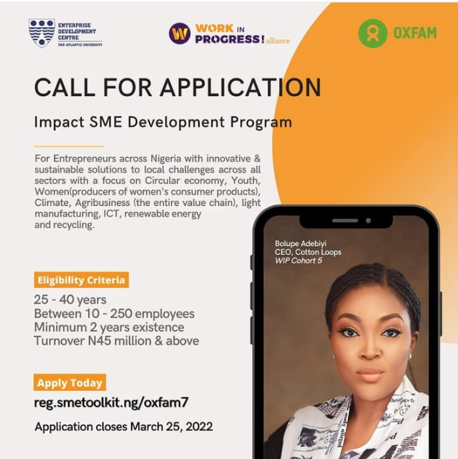 Portal Just Open: Apply Oxfam-EDC SME Impact Program 2022