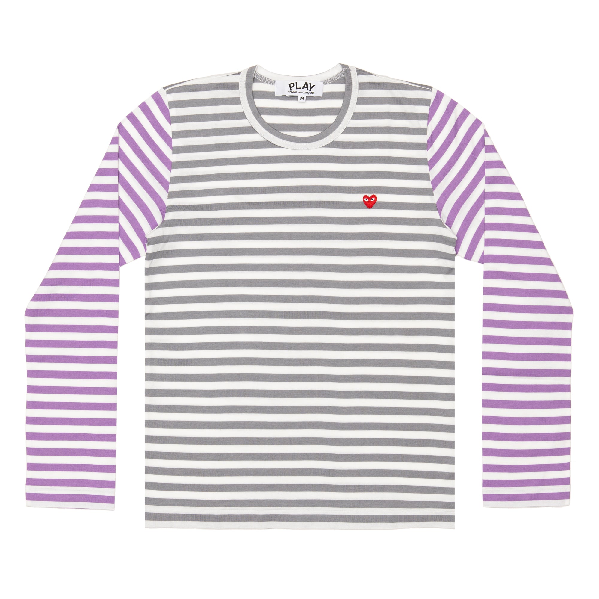 PLAY COMME des GARÇONS Small Red Heart Striped L/S T-Shirt (Gray X Purple) Ladies: ¥10,010 Men's: ¥10,780