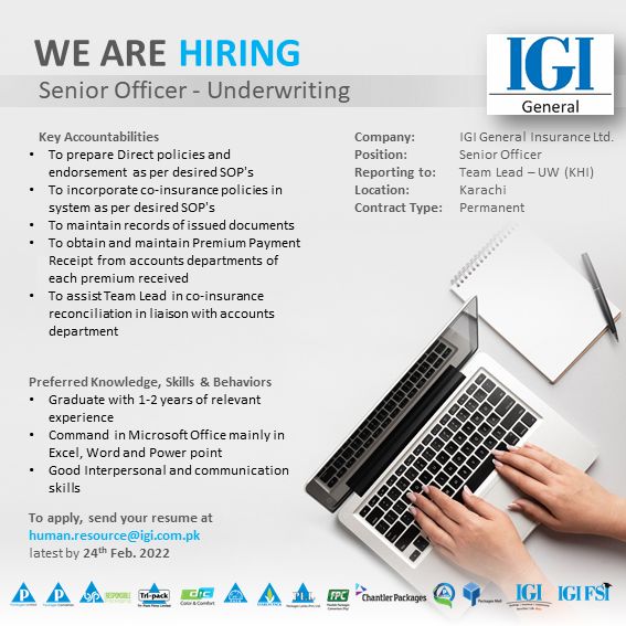 IGI Life Insurance Company Limited Jobs Senior Officer-Underwriting