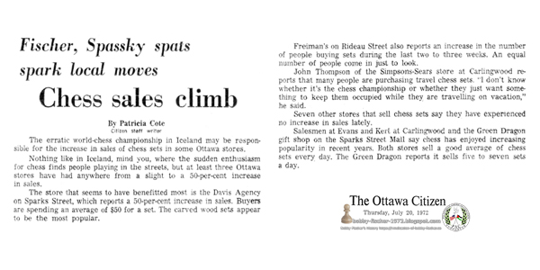 Fischer, Spassky Spats Spark Local Moves: Chess Sales Climb