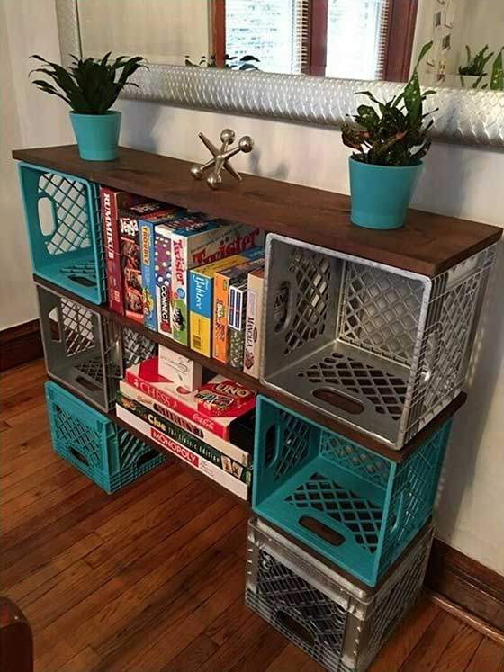 Storage space created with plastic crate