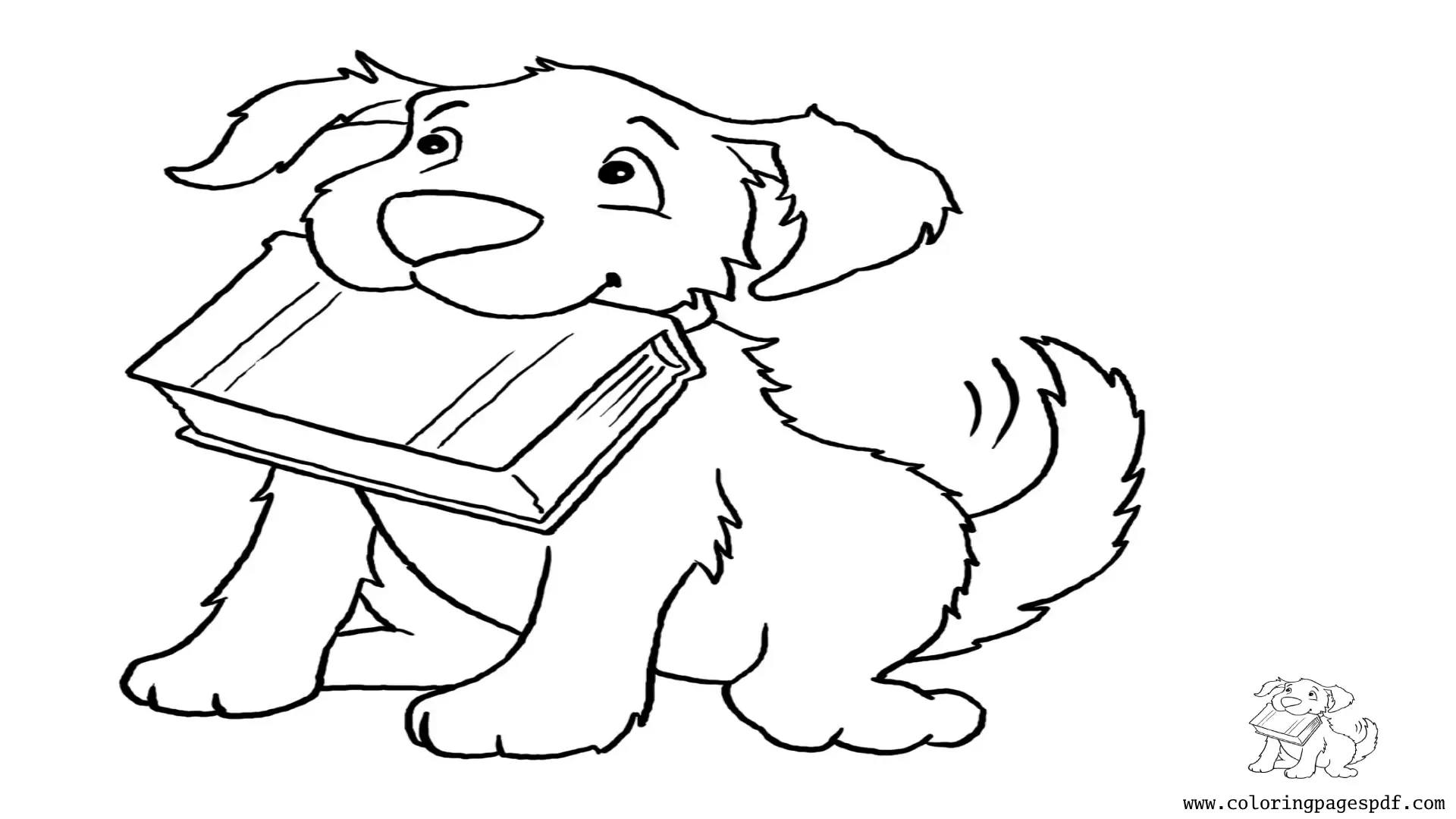 Coloring Page Of A Puppy Holding A Book