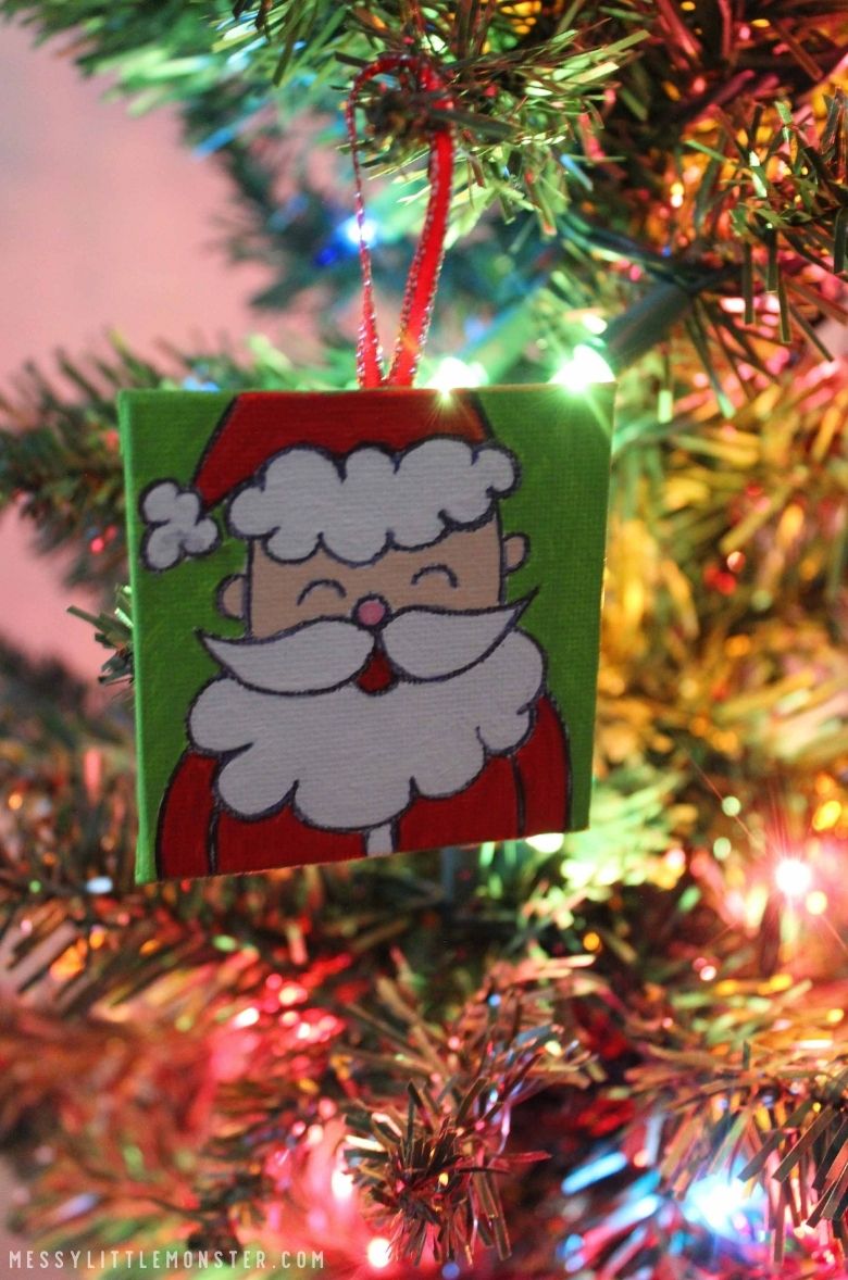 Mini Canvas Christmas Ornament Craft - Messy Little Monster