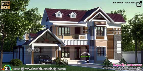 Sloping roof style house with dormer windows