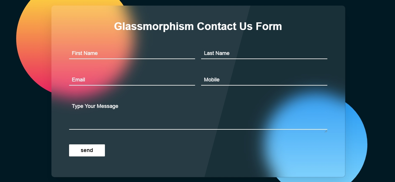 contact form glassmorphism style html css