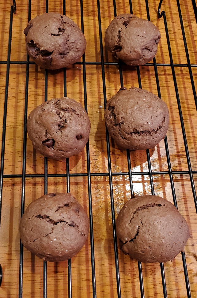chocolate cookies cooling on a wire rack