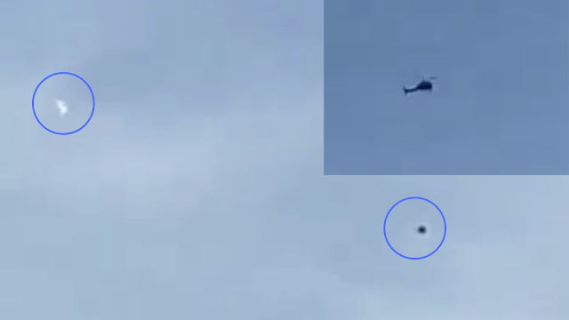 2 rectangle shape UFOs flying into orbit after police helicopter turns up.