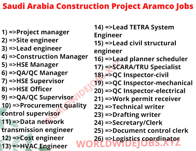 Saudi Arabia Construction Project Aramco Jobs