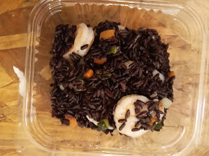 Italian cold seafood/Black  rice for lunch.