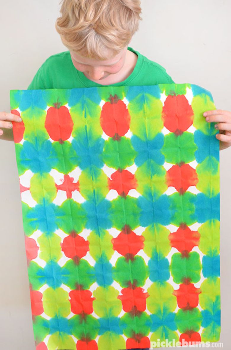 dip dyed wrapping paper - Christmas art project for kids