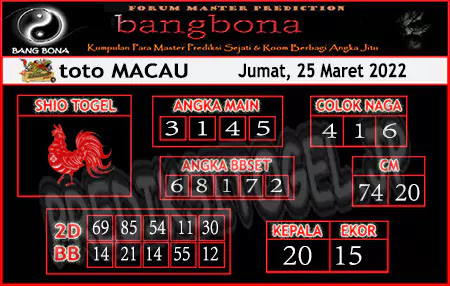 Prediksi Bangbona Toto Macau Jumat 25 Maret 2022