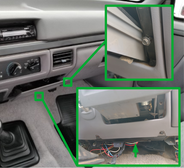 Screw locations for the ashtray mounting bracket