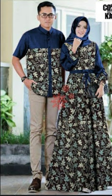 Model baju muslim couple kombinasi satin terbaru