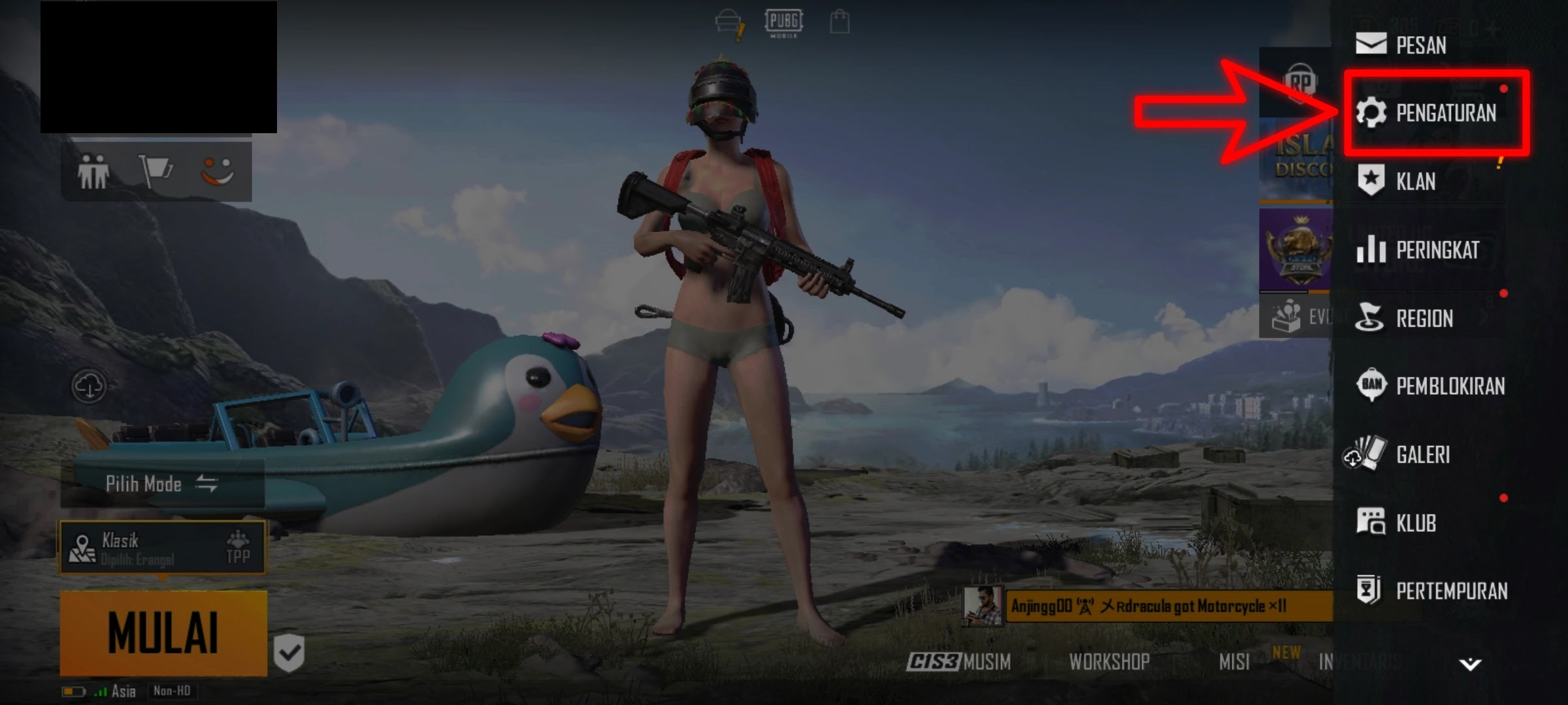 pengaturan badan miring pubg mobile