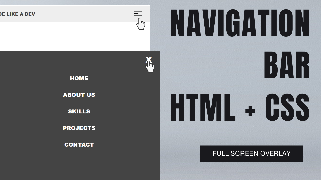 Full Screen Overlay Navigation Bar Using HTML, CSS and JAVASCRIPT [Free Source Code]