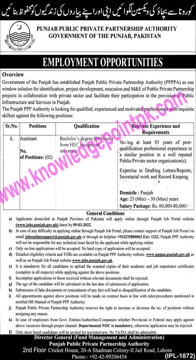 Latest Jobs in Punjab Public Private Partnership Authority PPPPA