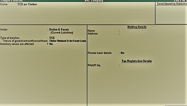 tcs ledger in tally