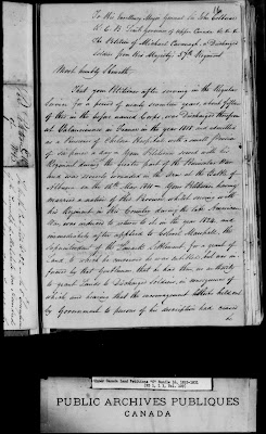 Upper Canada Land Petitions "C" Bundle 16, 1825-1831, Petition 16, page 1 of the petition of Michael Cavanagh; RG 1 L3, vol. 109, microfilm C-1725, images 758; Library and Archives Canada, Ottawa.