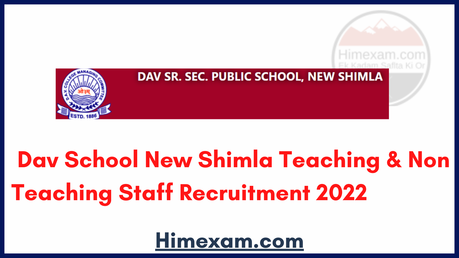 Dav School New Shimla Teaching & Non Teaching Staff Recruitment 2022