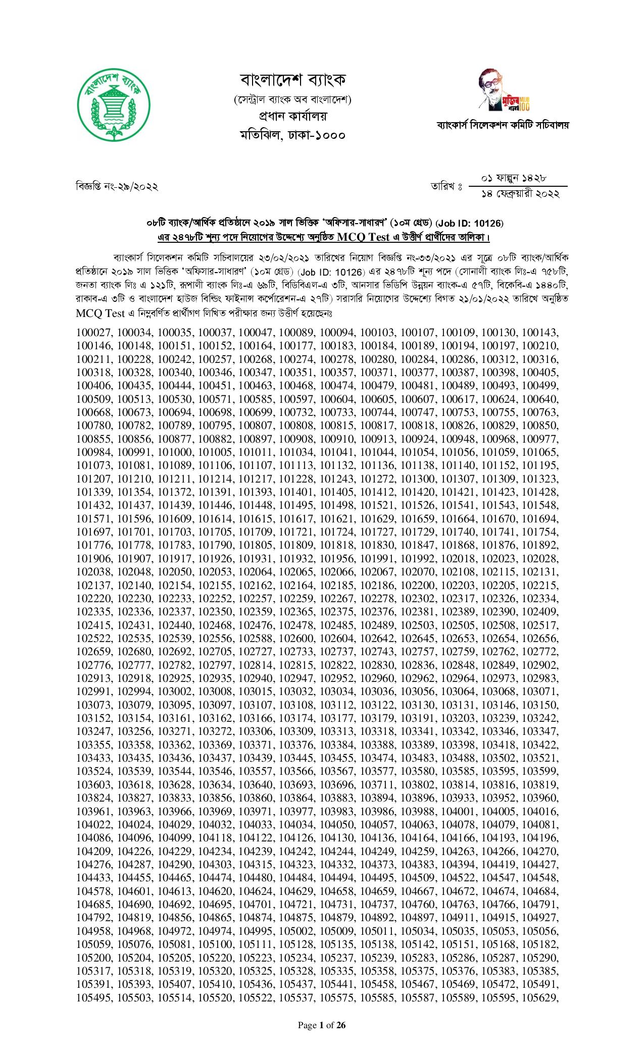 COMBINED 8 BANK MCQ EXAM RESULT PUBLISHED