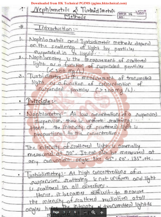 Nephelo-turbidometry 7th Semester B.Pharmacy ,BP701T Instrumental Methods of Analysis,BPharmacy,Handwritten Notes,BPharm 7th Semester,Important Exam Notes,BPharm 4th Semester,