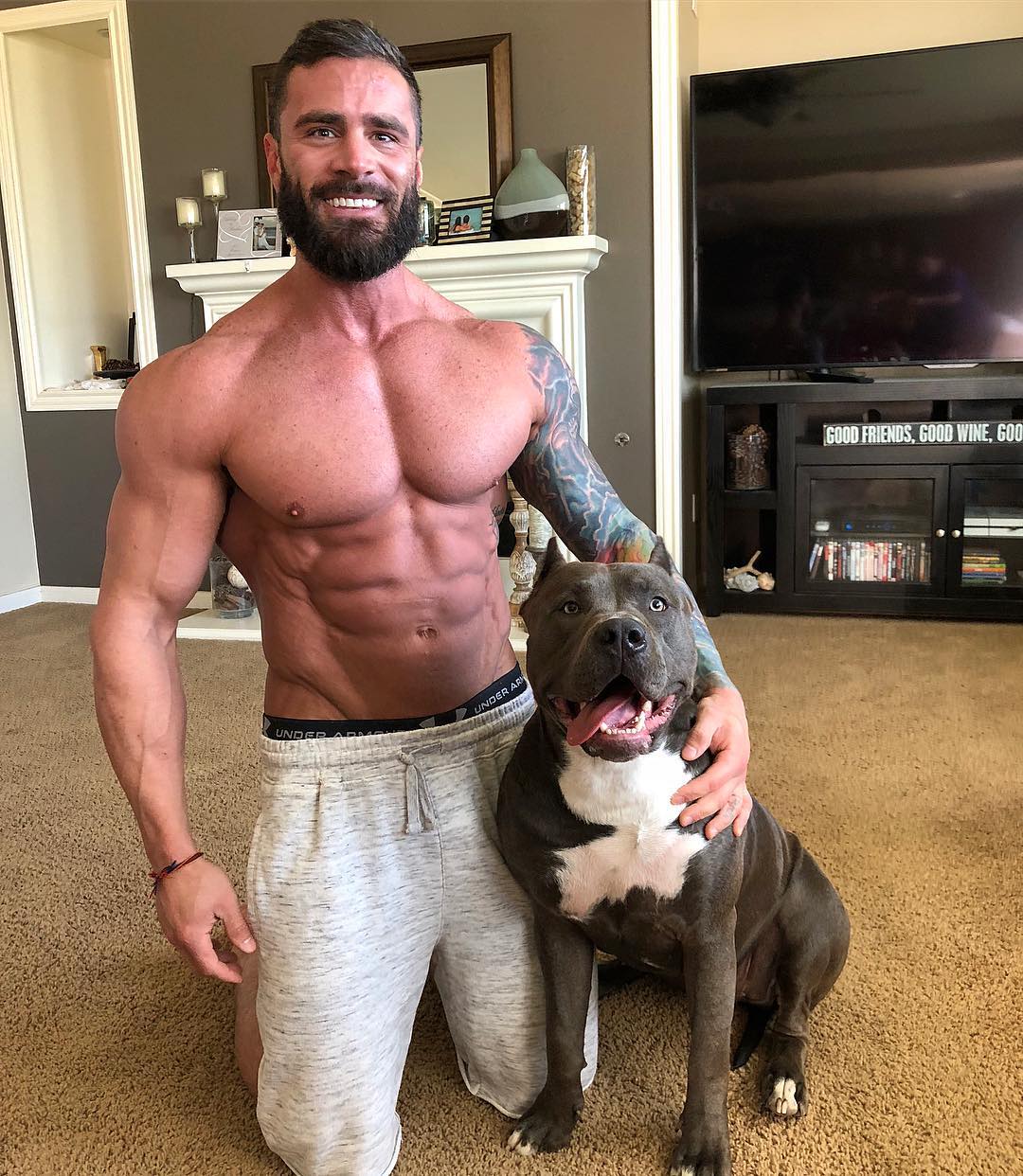 sexy-strong-shirtless-bearded-daddy-parker-egerton-dog-petting