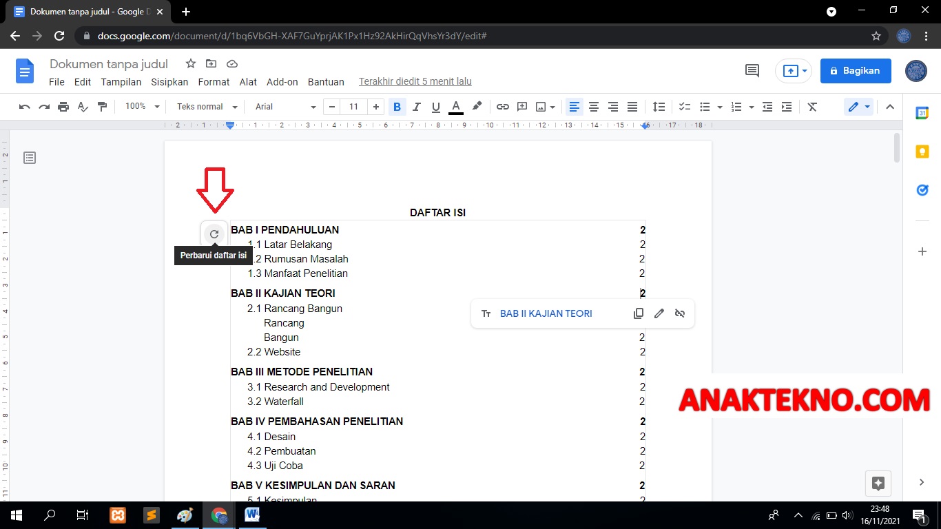 Cara Mengedit Daftar Isi Di Google Docs